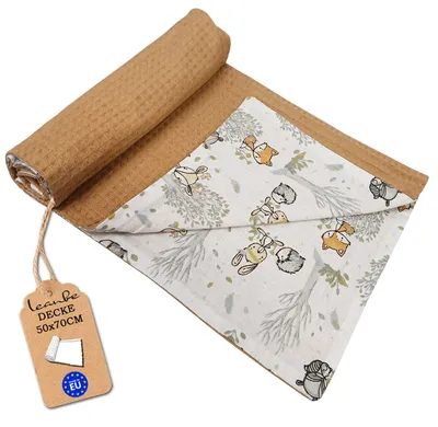 Produktbild von LEANBE Babydecke 50x70cm doppelseitig Baumwolle/Waffelstoff Beige