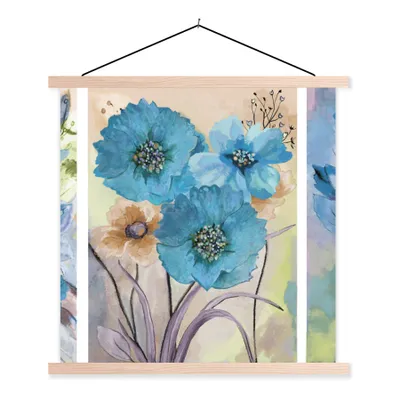 Produktbild von MuchoWow® Textilposter Malerei - Ölfarbe - Collage - Blumen 40x40 cm mit holzfarbenen Rahmen - Posterleiste