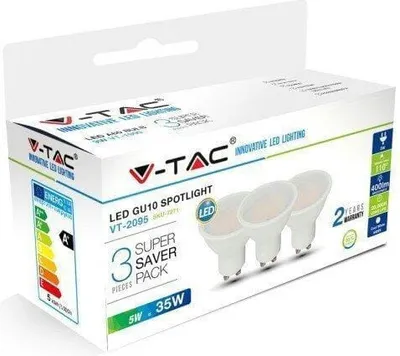 Immagine prodotto di V-TAC 5W GU10 SMD LED (confezione da 3) VT-2095 freddo 400lm