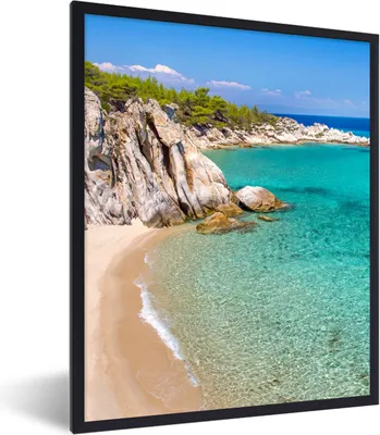 Produktbild von MuchoWow® Gerahmtes Poster Meer - Strand - Sommer 60x80 cm - Poster mit Schwarzem Bilderrahmen Wandposter Rahmen Foto Bilder - Premium - Wanddeko Wohnzimmer
