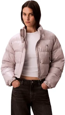 Productafbeelding van Calvin Klein dames pufferjas, model Shine Cropped, grijs (grijstint), maat M