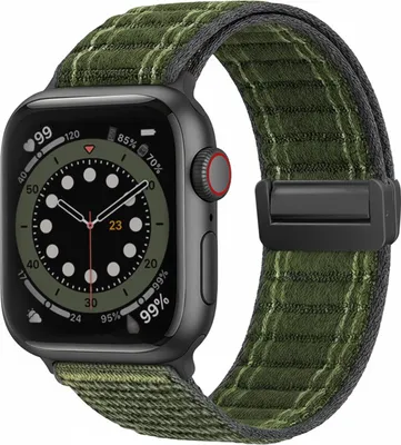 Produktbild von Smartwatch Armband für Apple Watch SE 3 40mm Nylon Textil Band Ersatzband Wechselband Magnetverschluss flexibel atmungsaktiv Grün Oliv