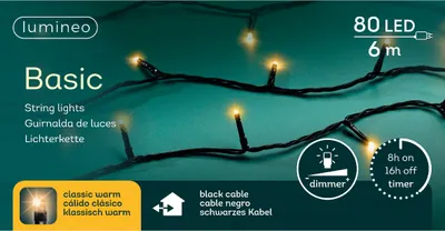 Produktbild von LED Lichterkette Klassisch Weiß, Kabelfarbe:schwarz, LEDs:80 LEDs 6m