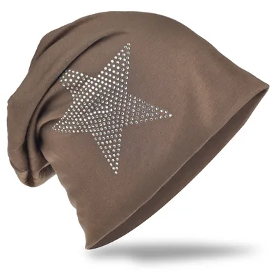 Produktbild von Beanie Muetze Strass Stern Graubraun