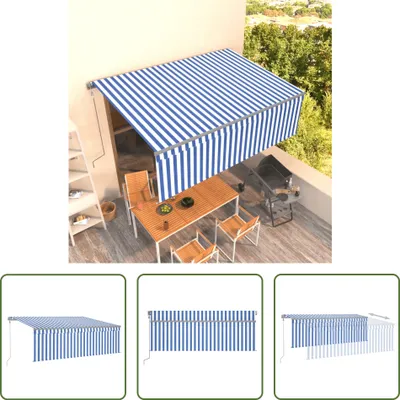 Produktbild von The Living Store Markise Automatisch Einziehbar mit Volant 4x3 m Blau und Weiß