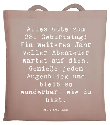 Produktbild von Mr. & Mrs. Panda totebag Spruch 28. Geburtstag - Braun Pastell - Geschenk, Grußkarten, Schultasche, Erinnerung, Jutebeutel, Shopping Tasche, Geburtstagswunsch, Liebe