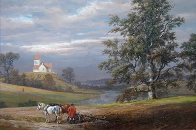 Produktbild von Johan Christian Dahl Kunstdruck Bild - Landschaft In Der Nähe Von Sorø Mit Pedersborg-Kirche, 1832 (80 x 120 cm)