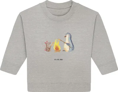 Produktbild von Mr. & Mrs. Panda Organic Baby Pullover Pinguin Lagerfeuer 6. - 12. Monat - Heather Grey - Geschenk, Bullover, Maus, Pinguine, Job