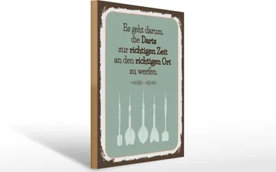Produktbild von Holzschild Darts zur richtigen Zeit werfen, 40 x 30 cm, Holzschilder Spruch Sport Hobby