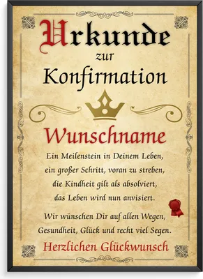 Produktbild von Urkunde zur Konfirmation personalisiert Konfirmationsgeschenk mit Wunschname Karte Konfirmation Deko – DIN A4 + Rahmen schwarz
