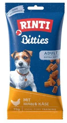 Produktbild von Rinti Bitties Huhn + Käse – softer Fleisch-Käsesnack 75 g