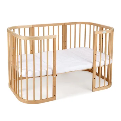 Produktbild von Mobiles Babybett aus Holz 7in1 mit Matratze, mitwachsend,Ohne Stoffset,Holz natur