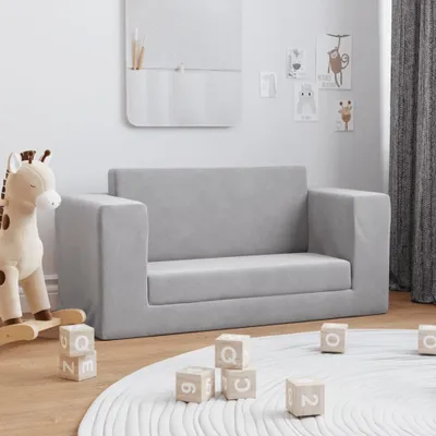 Immagine prodotto di Maison Exclusive - Divano letto per bambini, 2 posti, grigio chiaro, in morbido tessuto peluche