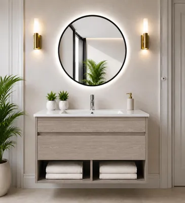 ORIGEN BATH NEBARI Hänge-Badmöbel mit Waschbecken 60x35 cm, Smoky-Eiche