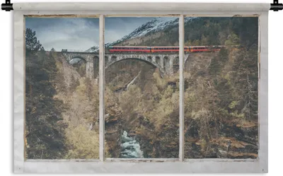 Produktbild von MuchoWow® Wandteppich Wandbehang Aussicht - Brücke - Berg 60x40 cm Tapisserie Dekoration Wandtuch - Wanddekorationen