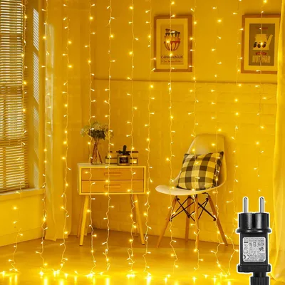 Produktbild von 3x3m LED Lichtervorhang Warmweiß Eiszapfen Lichterkette 8 Lichtmodi Innen Garten Party Weihnachten Beleuchtung