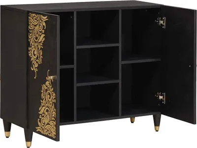 Produktbild von vidaXL Sideboard mit Regal Schwarz 90 x 33 x 75 cm Massivholz Mango