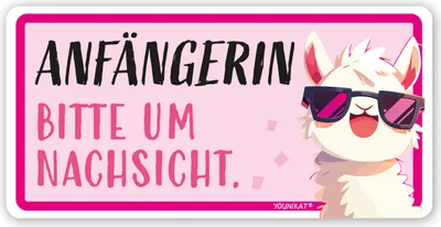Produktbild von younikat Fahrzeug-Aufkleber Fahranfänger I 20 x 10 cm I Lama Motiv auf rosa Hintergrund I selbstklebende Folie mit UV-Schutzlaminat wetterfest I Auto KFZ Anfängerin I kfz776