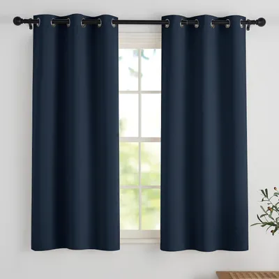 Productafbeelding van DANCE Korte Zwartwerende Gordijnen met Ogen - Thermische Isolatie voor Kasten - Afscheidingswand - Keuken - 90B x 150H cm (2 Panelen) - Marineblauw