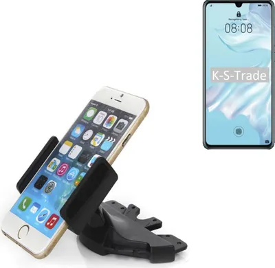 Produktbild von K-S-Trade CD Schlitz Halterung kompatibel mit Huawei P30 Pro Autohalterung KFZ-Halter Radio Handy Halterung 360° drehbar schwarz