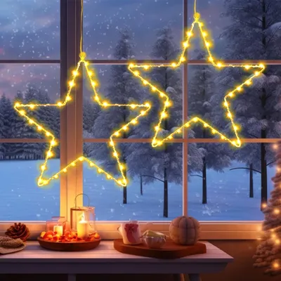 LED-Sterne 40er Kette, warmweiß, Timer, 2 Stück, 40 cm