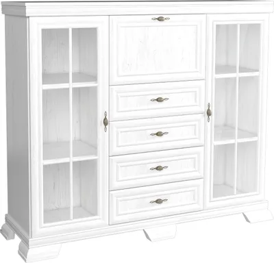 Produktbild von Furniture24 Kommode Kora KK7 highboard Anrichte Barschrank Barkommode mit 1 Klapptür, 2 Drehtüren und 4 Schubkasten Andersen Kiefer