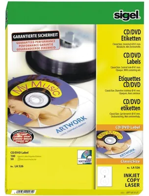 Produktbild von SIGEL LA526 CD-/DVD-Etiketten, Ø 117 mm, weiß, 100 Etiketten