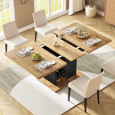 Obrázek produktu pro Flieks jídelní stůl rozkládací, teleskopický stůl se skříňkou, stůl 110-140x80x75 cm, obdélníkový kuchyňský stůl, barva dřeva a černá
