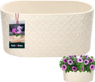 Imagen del producto de KOTARBAU® Maceta alargada interior de cerámica esmaltada, 13 x 25 cm, altura de 12 cm, color crema, ovalada, para el alféizar de la ventana, macetero interior, maceta ovalada, para interior