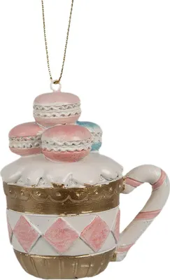 Obrázek produktu pro Clayre & Eef Vánoční přívěsek Macarons 6x4x7 cm Růžová Polyresin