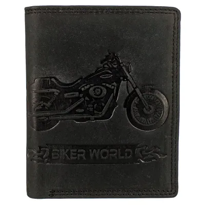 Produktbild von Büffelleder Portemonnaie Geldbörse mit RFID-Schutz und geprägtem Motorrad-Motiv in  Echtleder Schwarz
