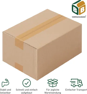 Produktbild von 200 x Faltkartons (200 x 150 x 90 mm) stabil 1-wellig Versandkarton Päckchen DHL Hermes Schachtel Box Paket braun BB-Verpackungen