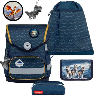 Produktbild von Belmil Compact ergonomisches Schulranzen-Set 5-teilig "Wolves" mit Brustgurt, Magnetverschluss, einem Patch