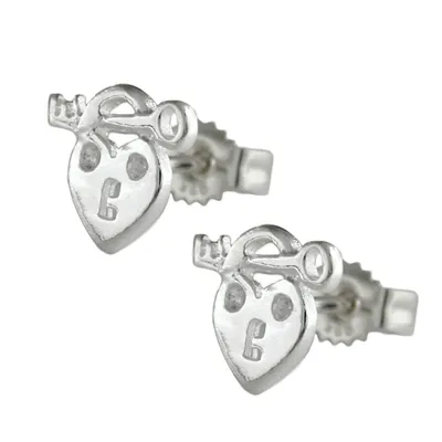 Produktbild von Ohrstecker Ohrring 9x8mm Herz Schloss und Schlüssel mit Zirkonia glänzend Silber 925 silber 9x8mm