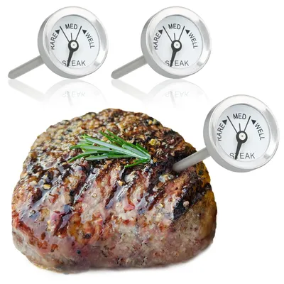 Imagen del producto de 3 termómetros analógicos para carne, de acero inoxidable, de 7 cm, para usar en la parrilla y en la cocina