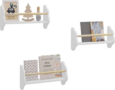 Immagine prodotto di Piattaforma a 3 ripiani per libri per bambini, da montare a parete | Bianco | 45x23x12,7 cm