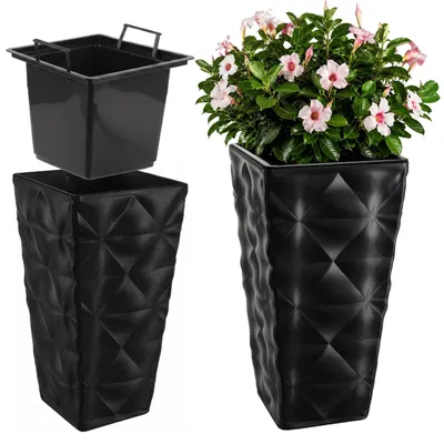 Produktbild von KADAX Blumentopf mit 3D effekt "Bando", aus Kunststoff, Pflanzkübel mit Einsatz, 30 cm, Schwarz