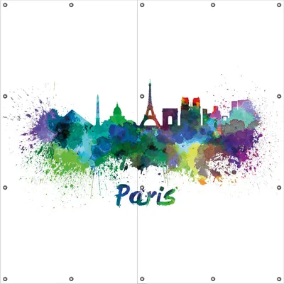 Produktbild von Wallario Outdoor-Poster für Garten oder Balkon, Motiv Städte als Aquarell - Skyline von Paris, in ca. 180 x 180 cm