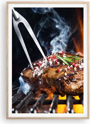 Produktbild von Gerahmtes Poster - Rahmen in heller Eiche - Steak Grill Flammen Essen - 70x100 cm - Wand Bild - Wanddeko - Wandbilder - Wandposter - Bilderrahmen - Bilder - Kunstdruck - Wandbild - P2NPA70x100-2865