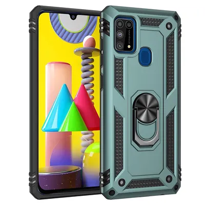 Obrázek produktu pro Ochranné pouzdro pro Samsung M31, dvouvrstvé robustní vojenské testované pouzdro proti pádu se stojanem na prsten pro Samsung Galaxy M31 zelené