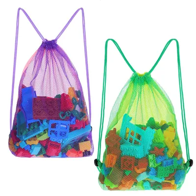 Strandspielzeugtasche aus Mesh, 2 Stück, mit Kordelzug, 40x32 cm