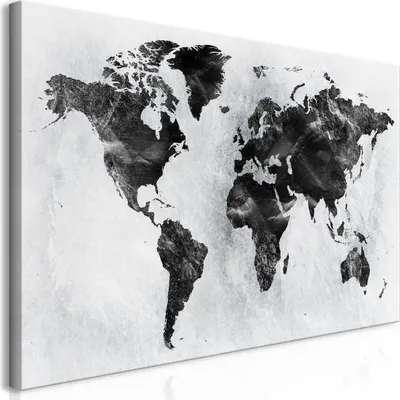 Produktbild von Wandbild Mega XXXL Weltkarte 250x125 cm Einteiliger XXL-Format Kunstdruck zur Selbstmontage Leinwandbilder moderne Bilder DIY Wanddekoration Wohnung Deko schwarz weiss grau k-A-0408-ak-e