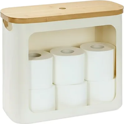 Image de Relaxdays - Rangement pour papier toilette, 12 rouleaux, H x l x P : 36 x 43 x 17 cm, tissu, bambou, panier à papier toilette, réserve, beige