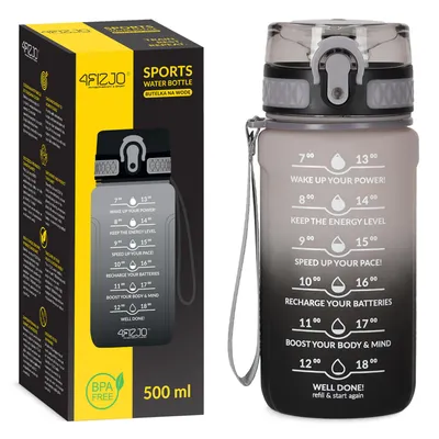 Produktbild von 4FIZJO Trinkflasche Tritan 500 ml, Sport, Fitness, Outdoor, BPA-frei, auslaufsicher, robust, grau
