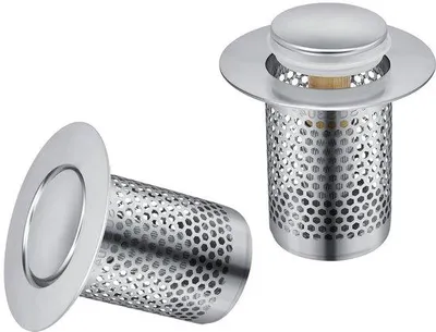 Productafbeelding van Ibenzoa® RVS 304 afvoerfilter met drukgewicht – Duwstop voor keuken en badkamer, set van 2, 33–50 mm