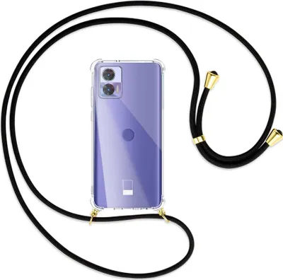 Produktbild von Handykette Backcover-Schutzhülle mit Band (Metall goldfarben) für Motorola Edge 30 Neo (Edge 30 Lite) - schwarz