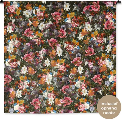 Produktbild von MuchoWow® Wandteppich Wandbehang Blumen - Schmetterling - Design - Kunst - Abstrakt - Malerei - Alte Meister 150x150 cm Tapisserie Dekoration Wandtuch - Wohnaccessoires - Modernes
