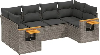 Produktbild von vidaXL 6-tlg. Garten-Sofagarnitur mit Kissen Grau Poly Rattan