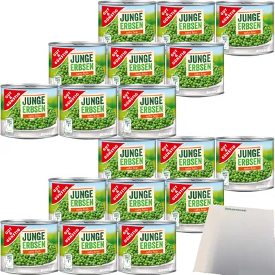 Produktbild von Gut & Günstig Junge Erbsen sehr fein sortiert 6er Pack (18x200g Dose) + usy Block
