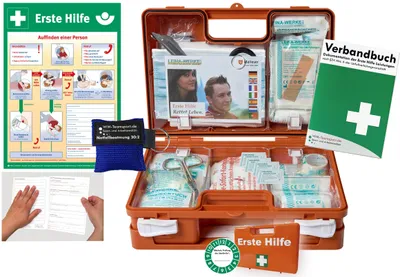 Produktbild von Verbandskoffer (K) Typ N -Paket 2- Erste Hilfe nach aktueller DIN 13157 für Betriebe -DSGVO- INKL. PERF. VERBANDBUCH + Notfallbeatmungshilfe & AUSHANG